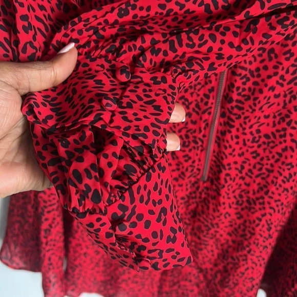 Alice + Olivia Polly Fit Flare Leopard Print Long Sleeve Mini Red Dress - Picture 12 of 15